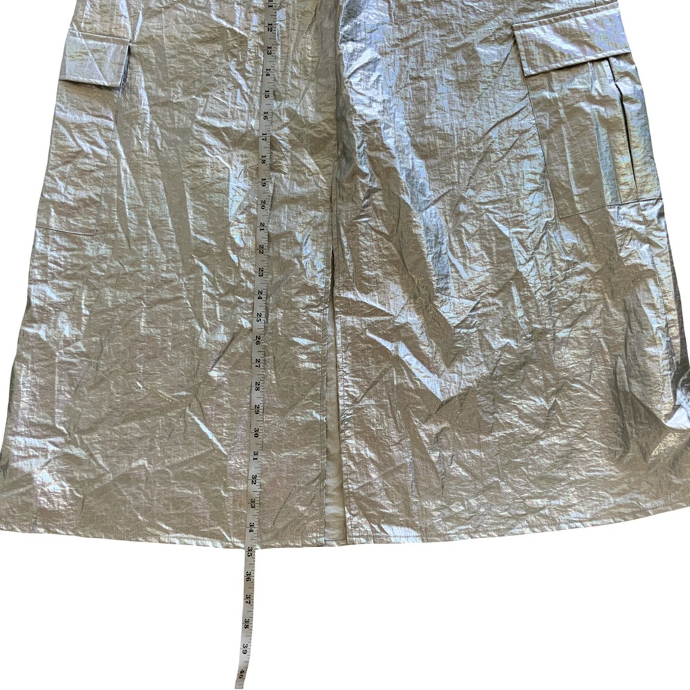 Anthropologie Metallic Shine Cargo Midi Skirt Silver Size L - Picture 4 of 6